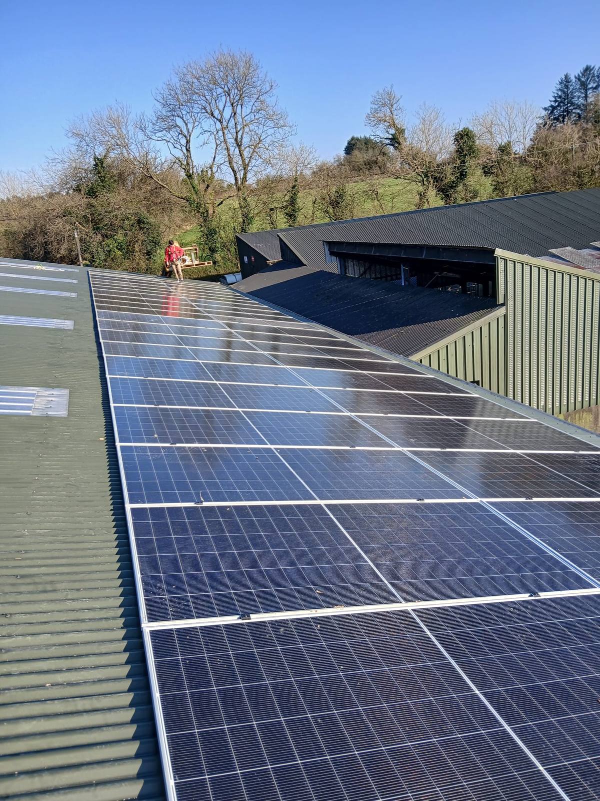 Working farm shed roof solar array in the Cork countryside, installed by CTS Solar